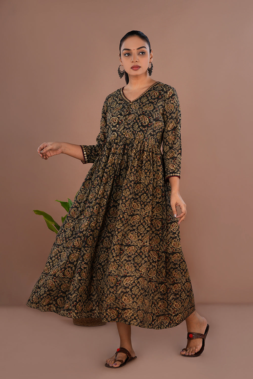Image of Black elephant Kalamkari long dress